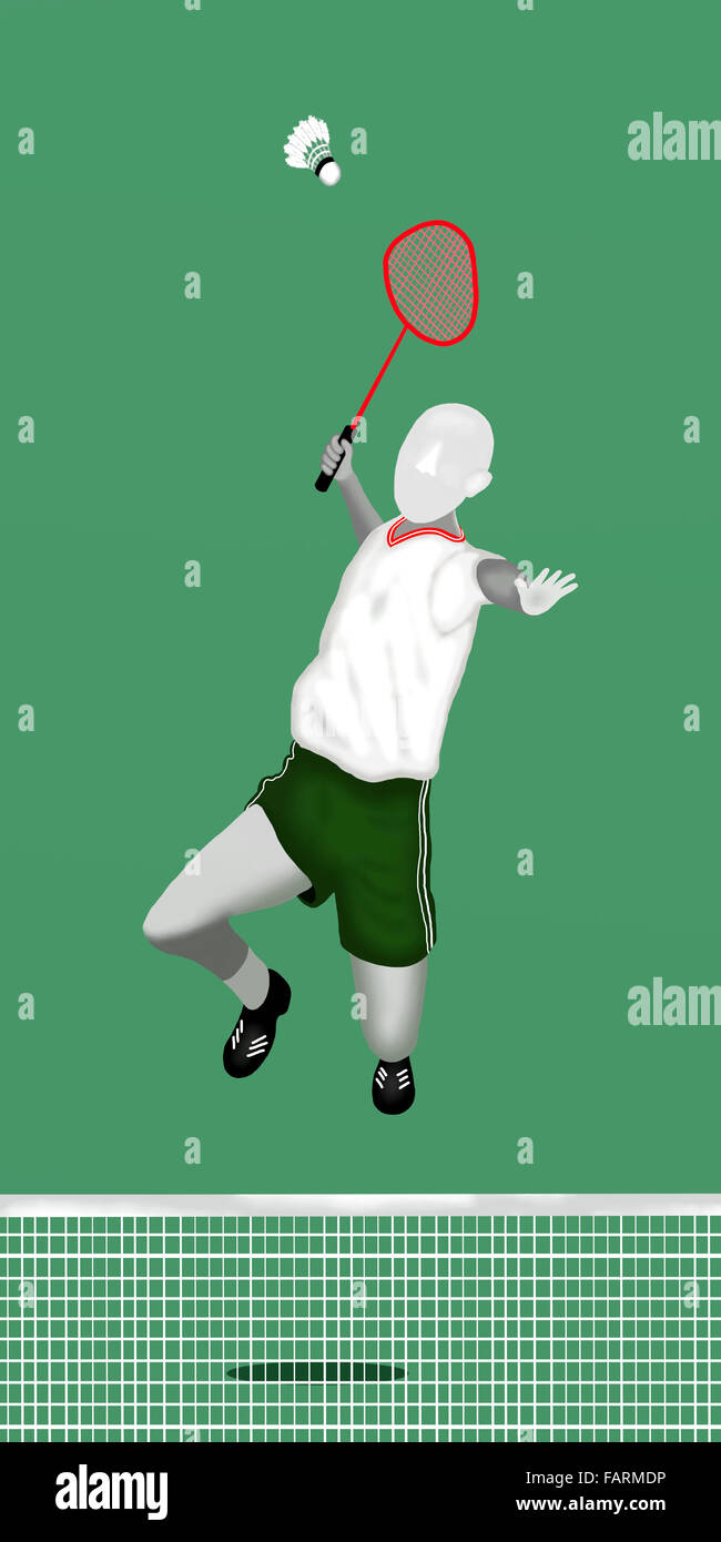 Badminton A Professional Badminton Player Jumping and Hitting A