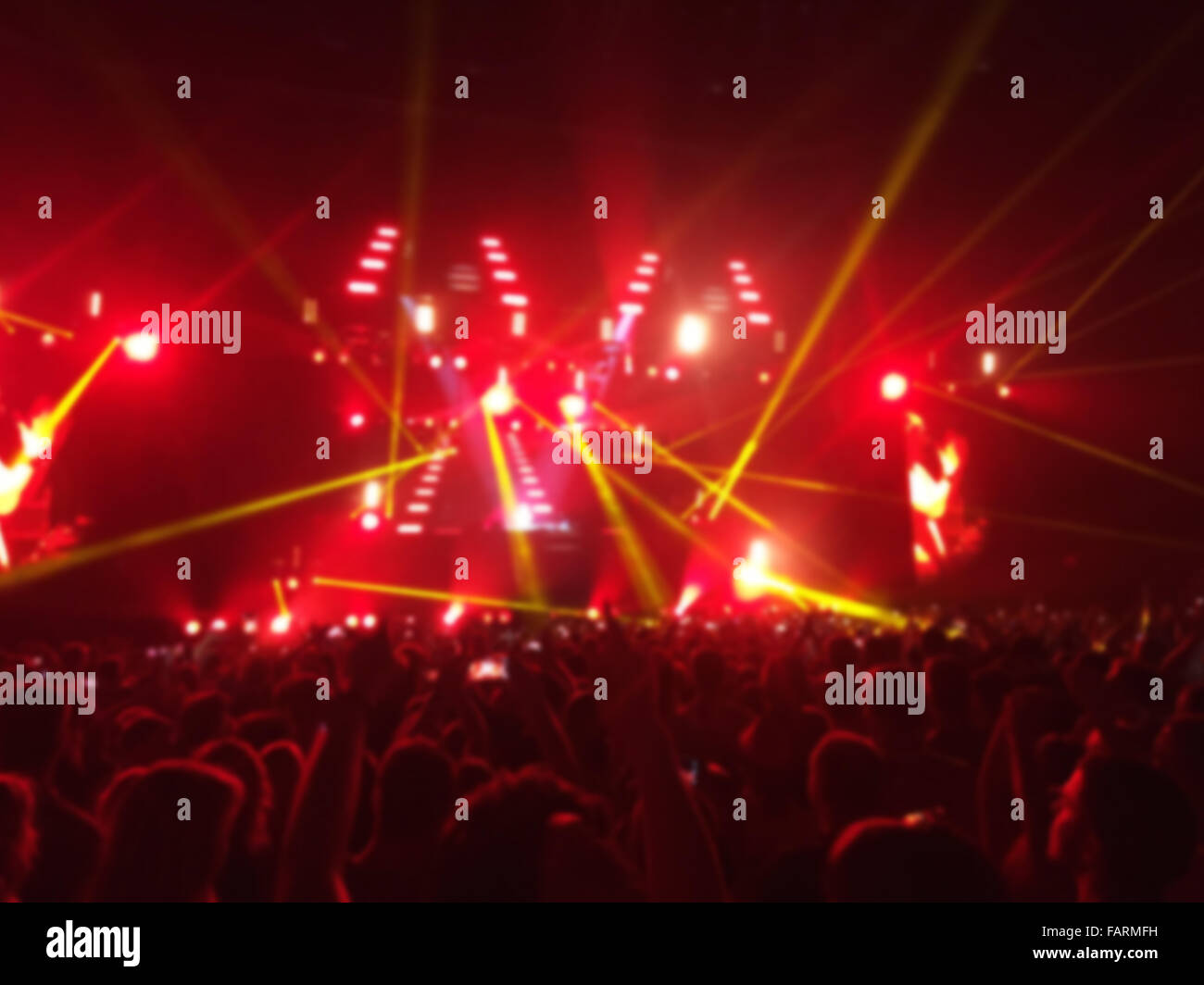 Blur shot of crowd on music concert with lights effects Stock Photo