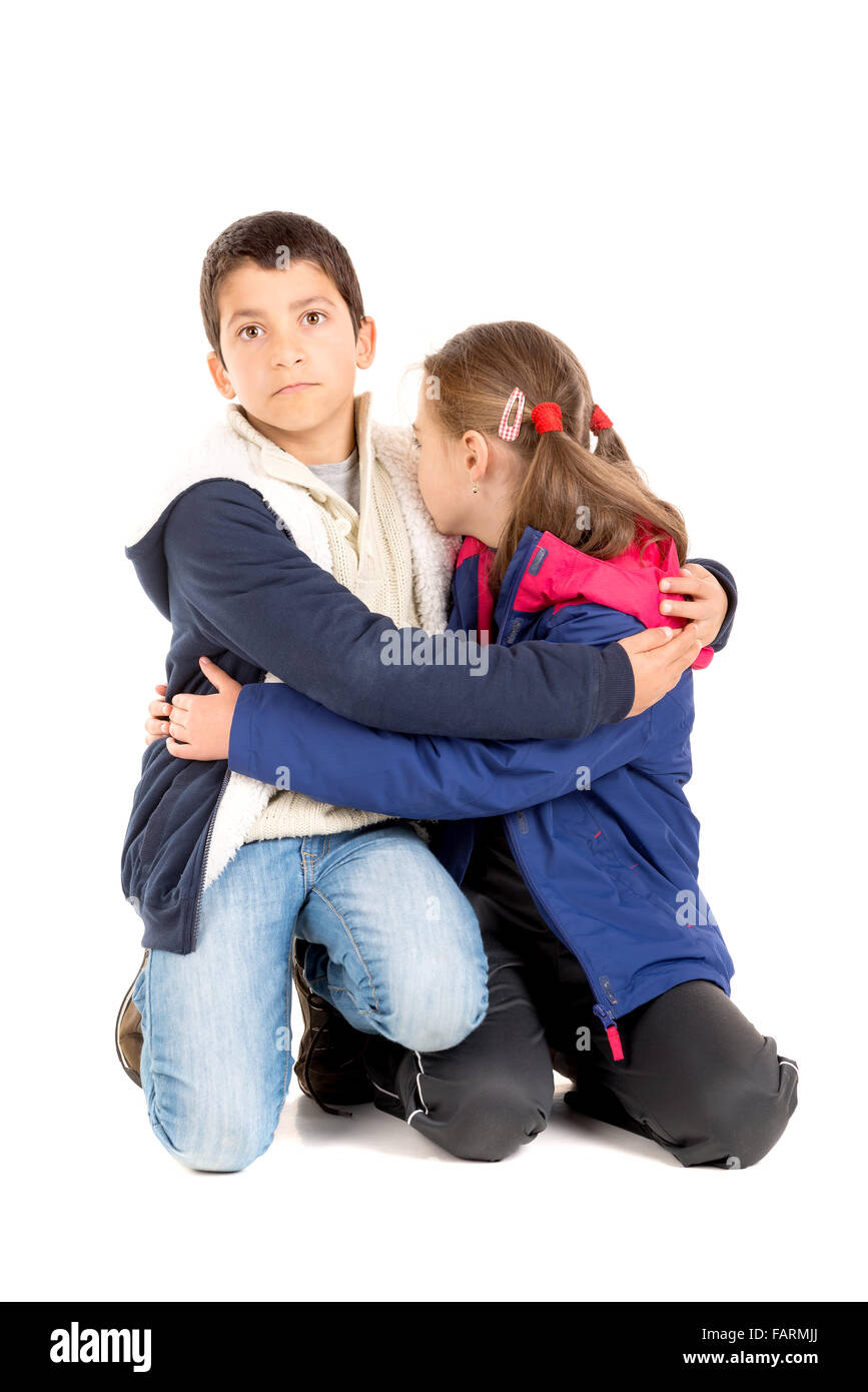 Scared young couple isolated in white Stock Photo