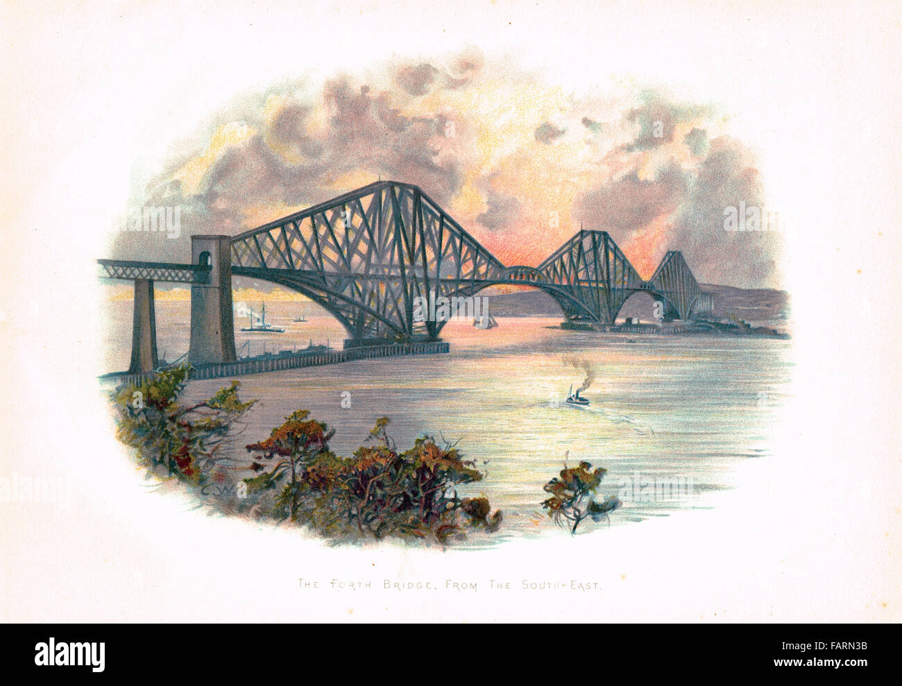 Forth Bridge (Rail Bridge) from the South East, Circa 1900 Stock Photo
