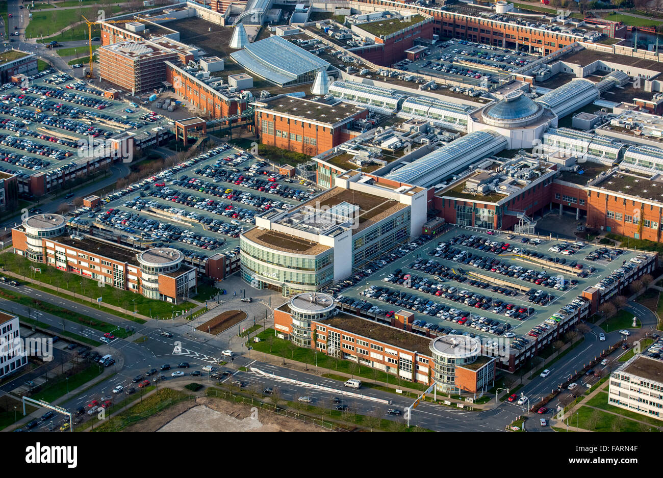 Aerial view, shopping mall CentrO Oberhausen, shopping mall, largest shopping and leisure center in Europe, Stock Photo