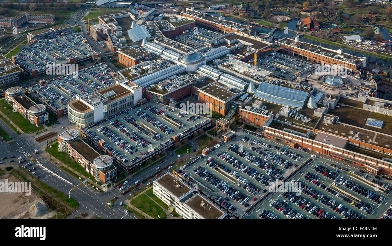 Aerial view, shopping mall CentrO Oberhausen, shopping mall, largest shopping and leisure center in Europe, Stock Photo