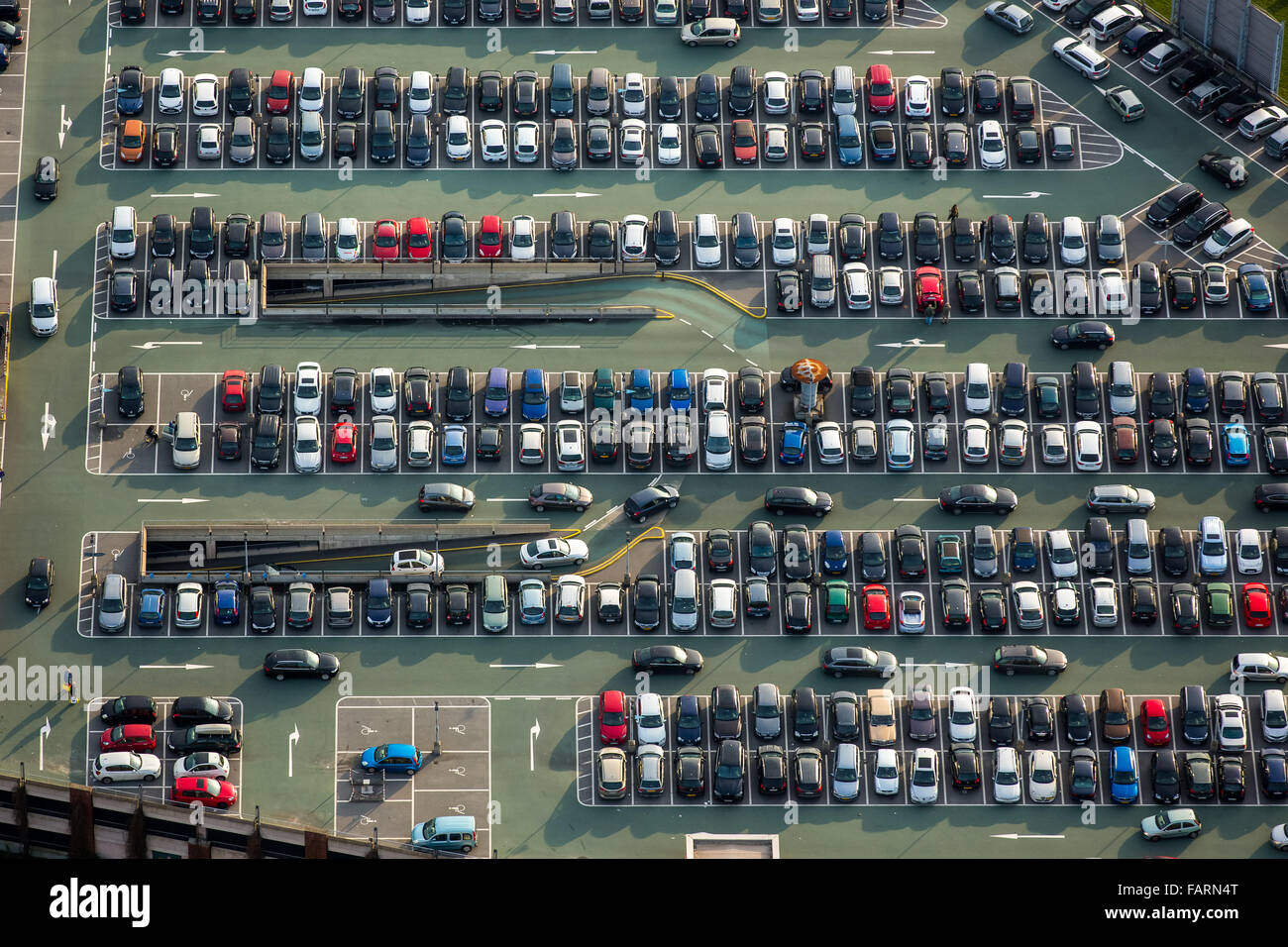 Aerial view, parking, car parks, shopping mall CentrO Oberhausen, shopping mall, largest shopping and leisure center in Europe, Stock Photo