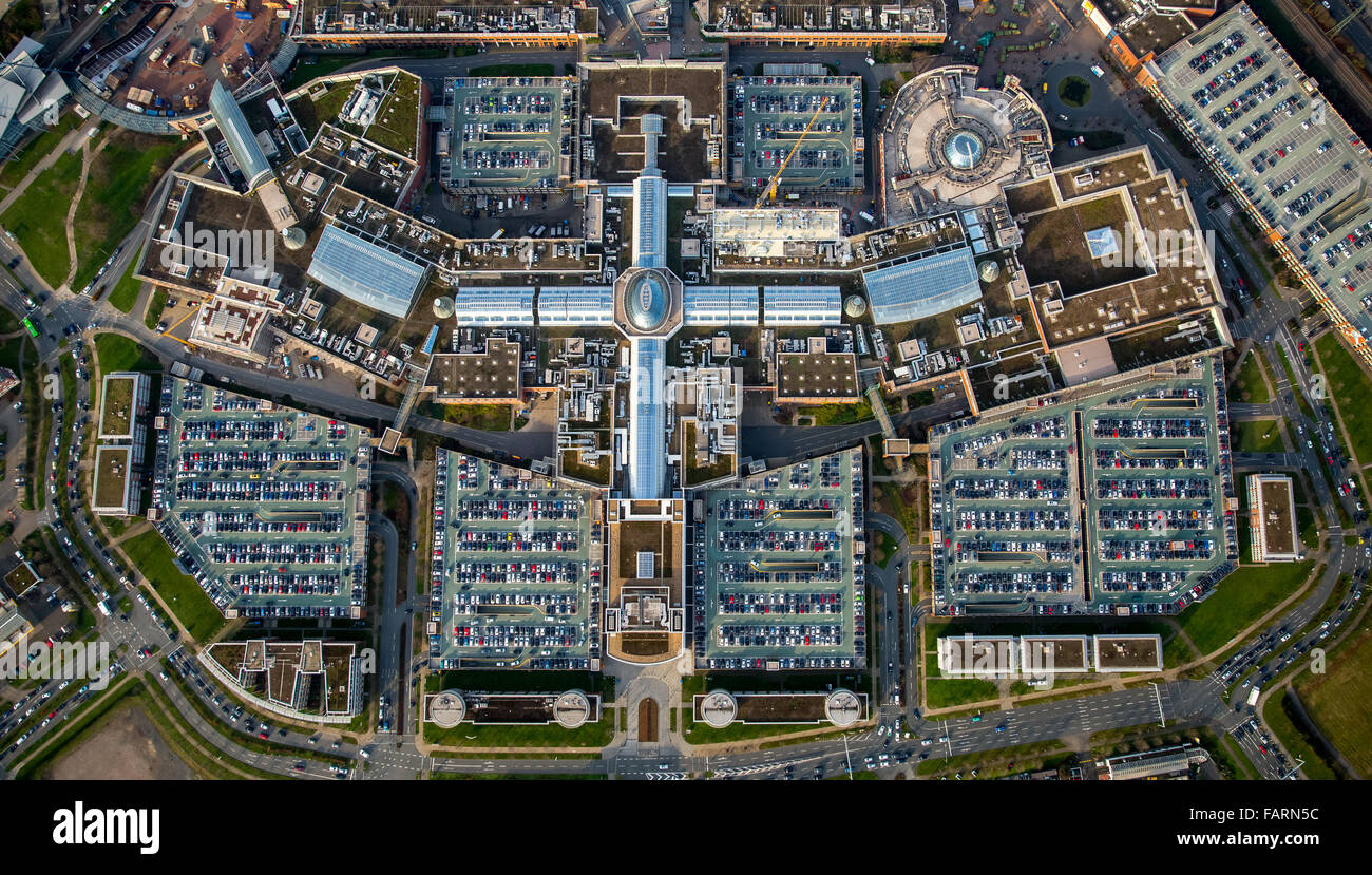 Aerial view, shopping mall CentrO Oberhausen, shopping mall, largest shopping and leisure center in Europe Stock Photo