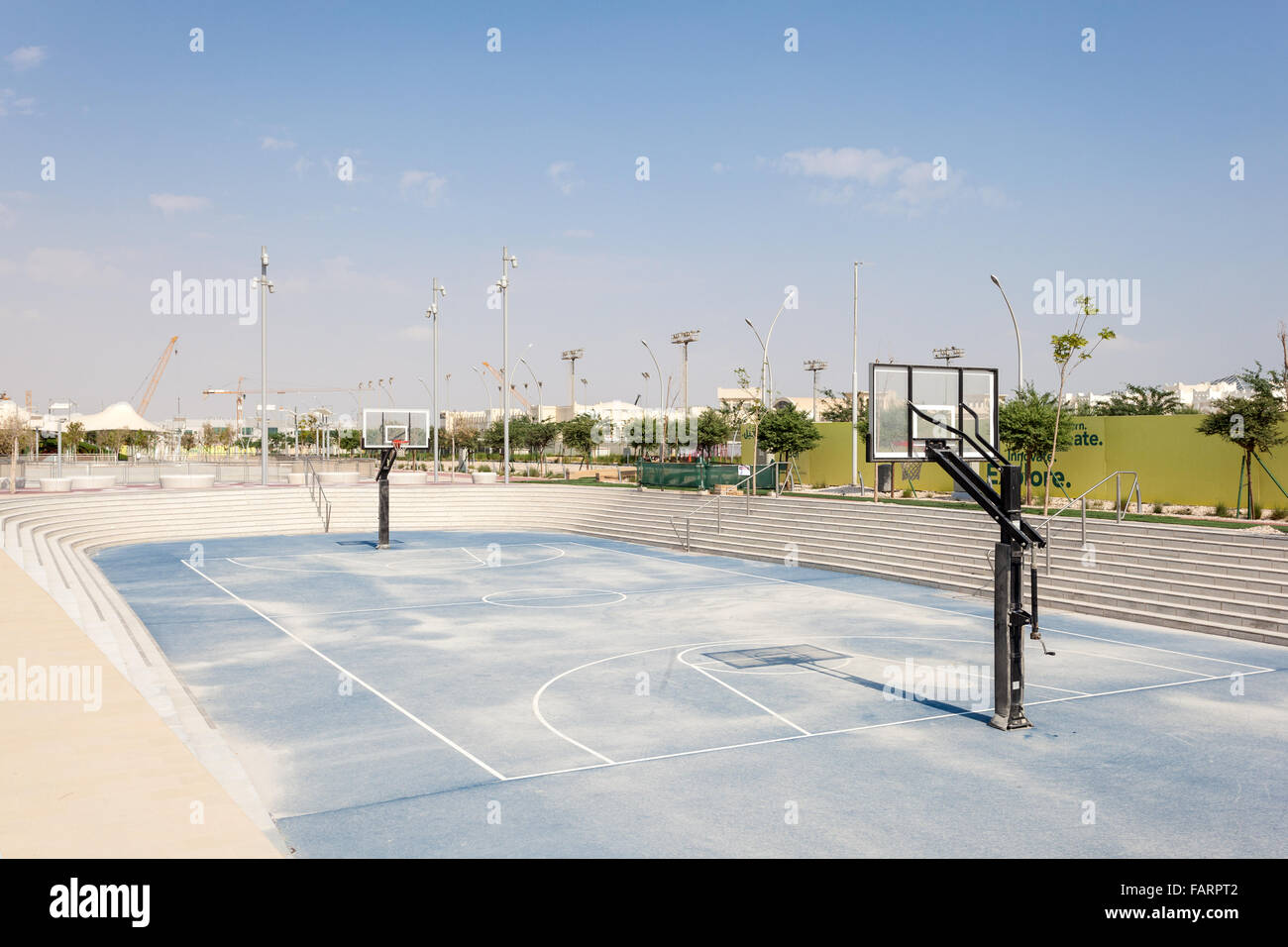 Outdoor basketball court at the Qatar Education City. Doha, Qatar