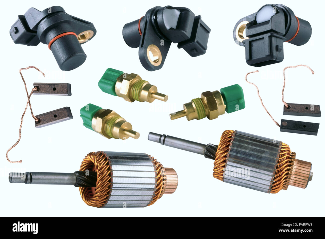 Many electric equipment for car isolated on white background spare
