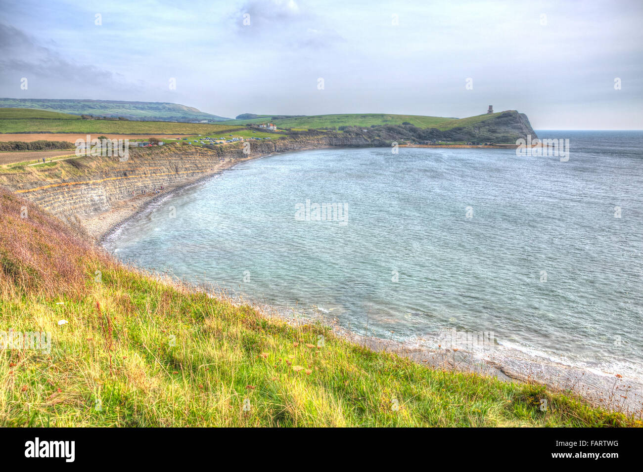 Kimmeridge Bay east of Lulworth Cove on the Dorset coast England uk in colourful HDR towards Clavell Tower Stock Photo