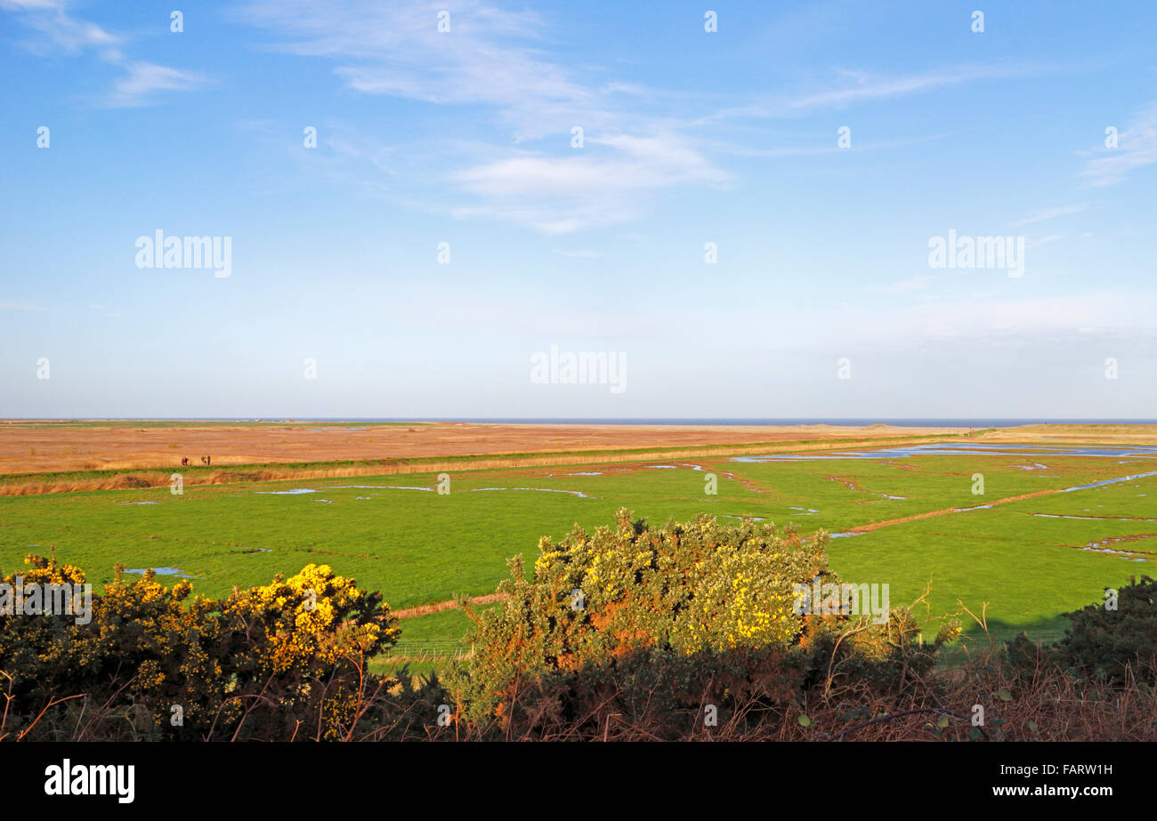 A view of Salthouse Marshes and Cley Nature Reserve from Walsey Hills, Salthouse, Norfolk, England, United Kingdom. Stock Photo