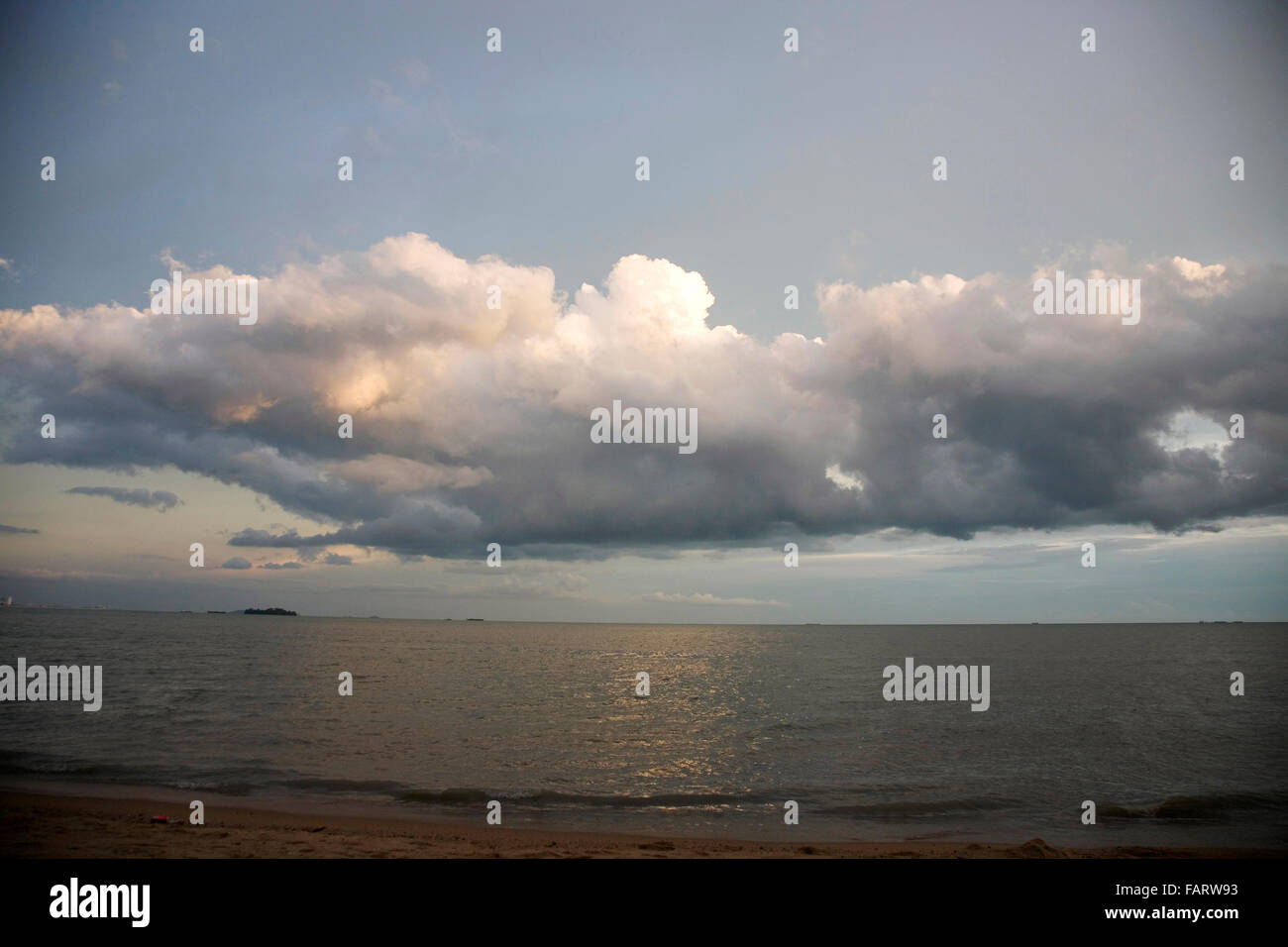 Sea landscape - sea, golden beach, the blue sky and white clouds Stock ...
