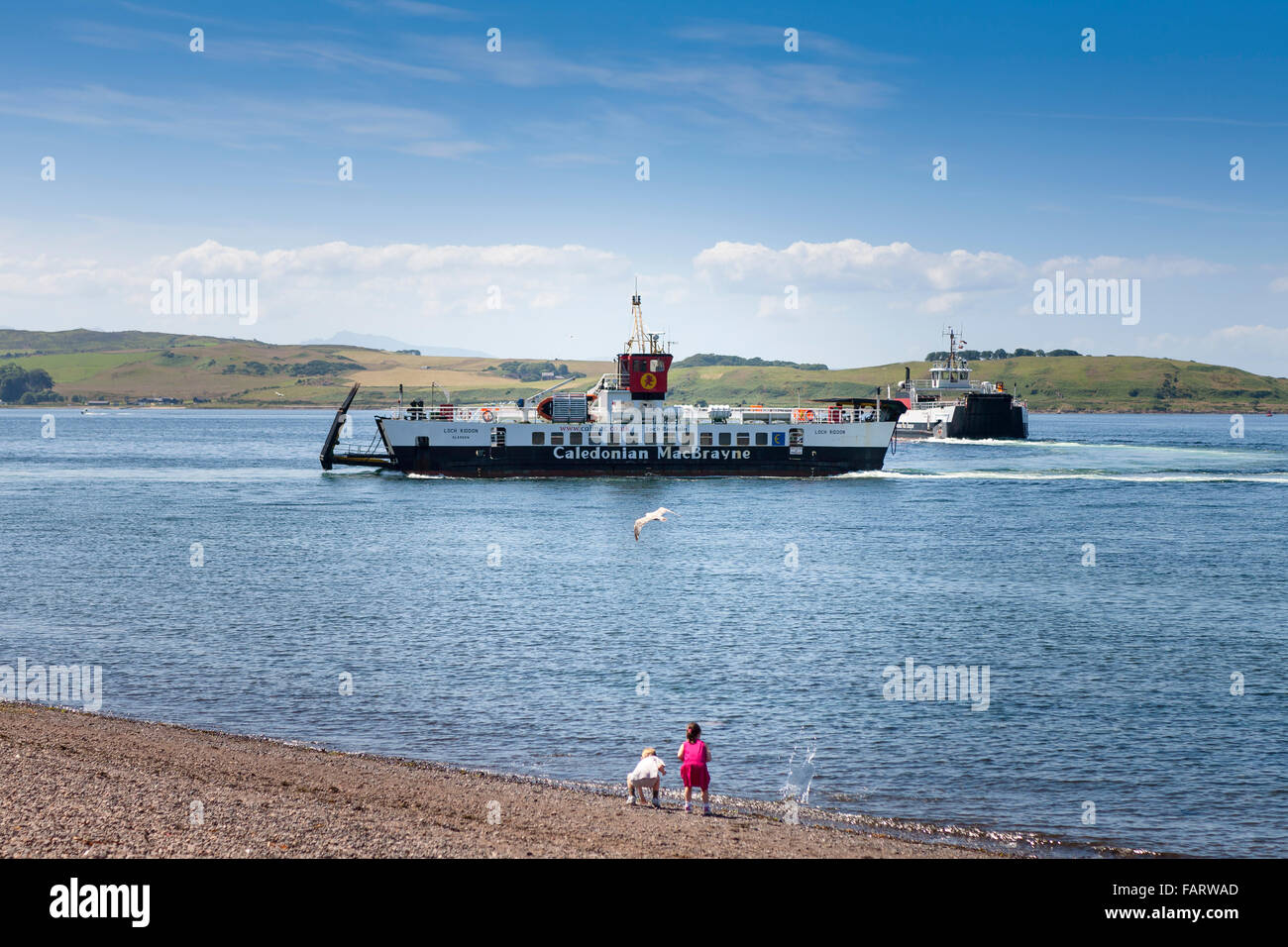 Caledonian MacBrayne ferry at Largs, North Ayrshire, Scotland, UK. The ferry is trafficking between Largs and Little Cumbrae Island  Model Release: No.  Property Release: No. Stock Photo