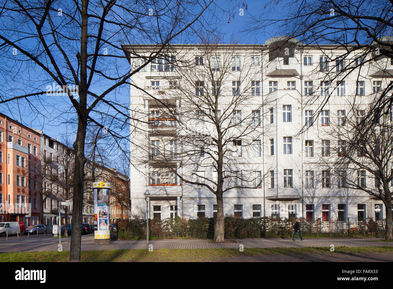 Town houses, historic houses, terraced rental properties in Berlin. City apartment buildings