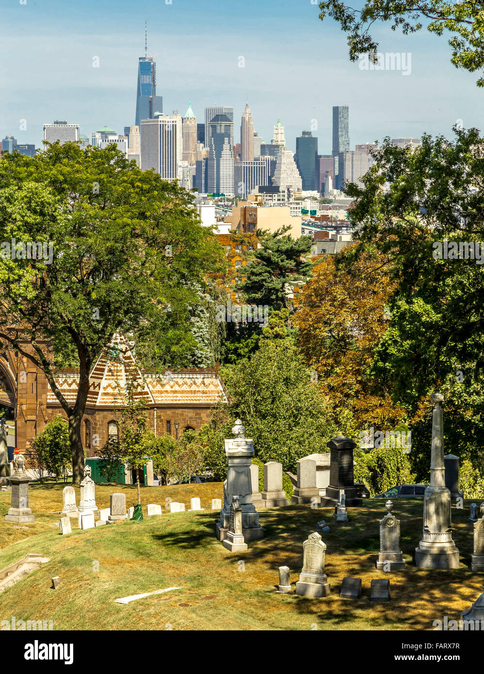 Brooklyn's Green-Wood Cemetery With A View Of Downtown Manhattan Stock ...