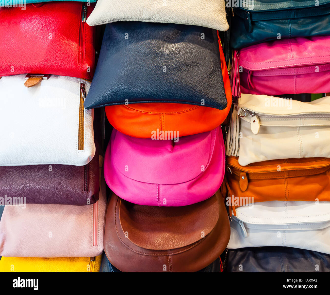 colorful handbags on display Stock Photo