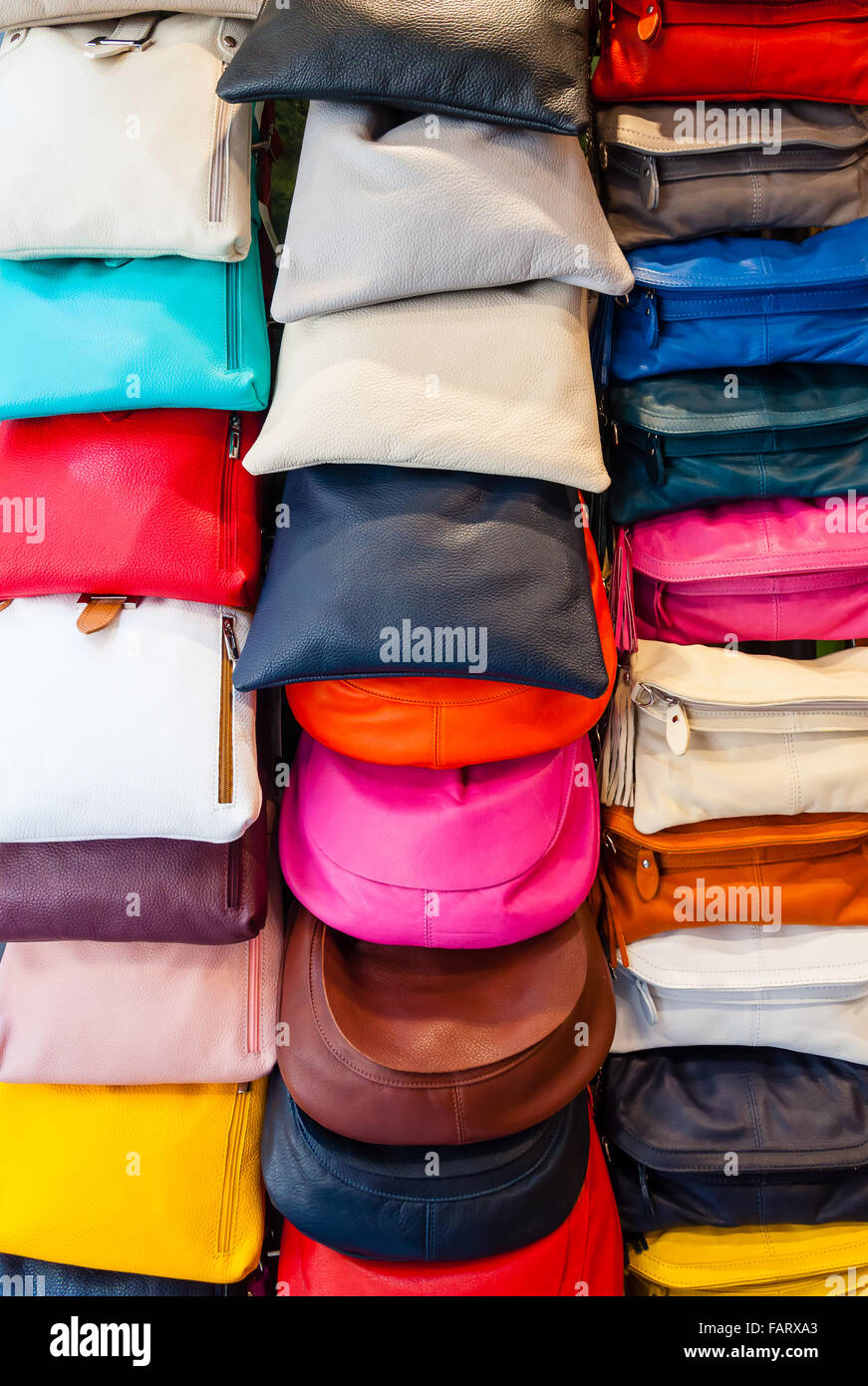 colorful handbags on display Stock Photo