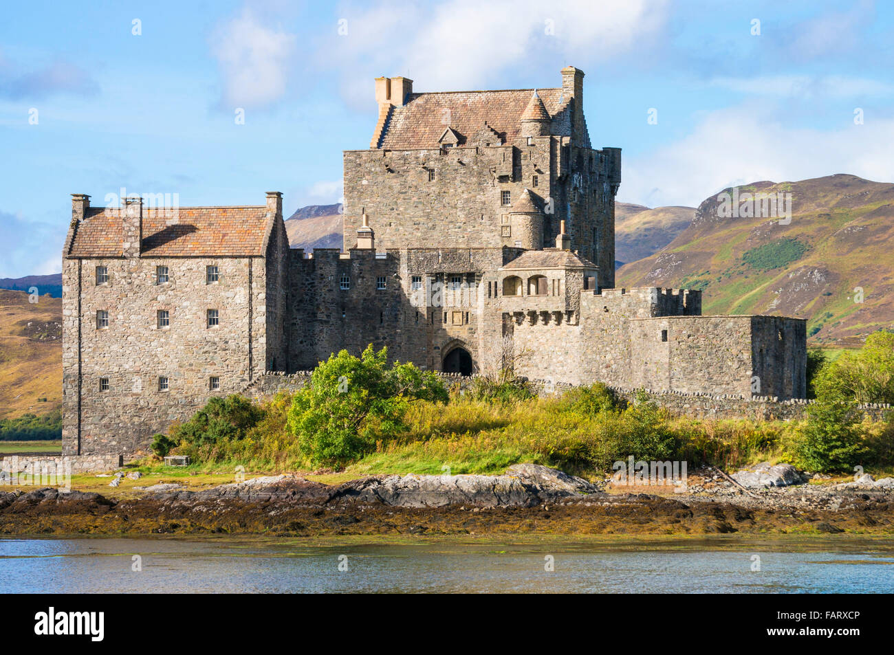 Eilean Donan Castle on the shore of Loch Duich Ross and Cromarty Western Highlands of Scotland UK GB EU Europe Stock Photo
