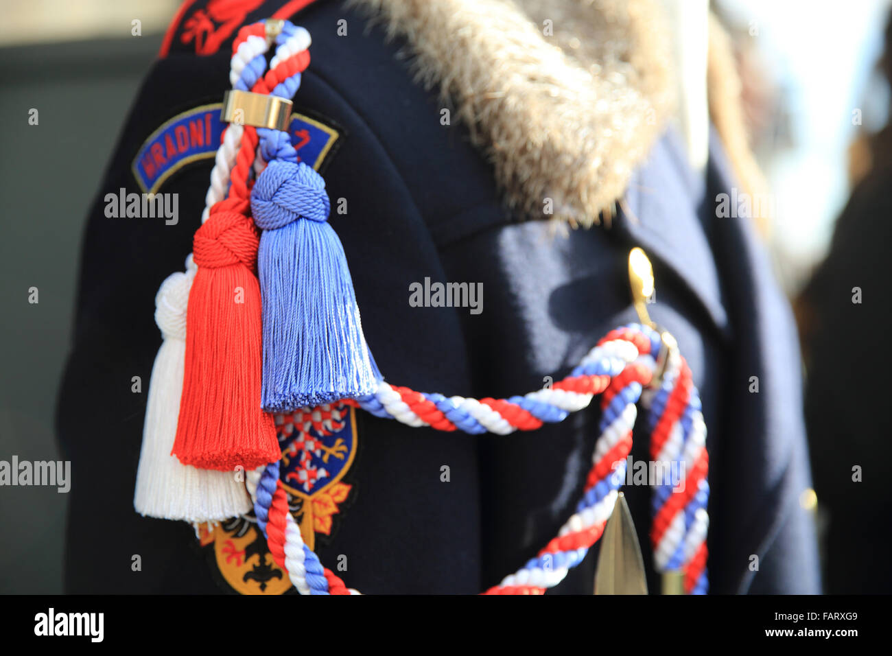 Epaulette on the shoulder of a Castle Guard outside Prague Castle, in wintertime, in the Czech Republic, Europe Stock Photo