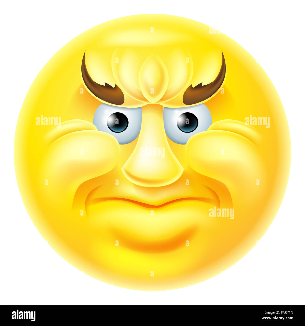 A cartoon emoji emoticon icon looking very angry or disapproving Stock Photo