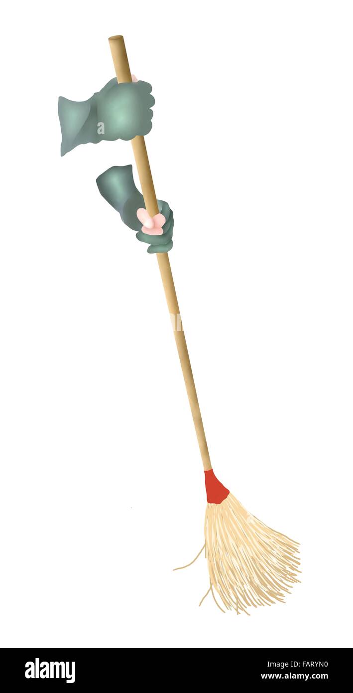 Hand Drawing of Person Cleaning and Sweeping Up The Floor by A Broom