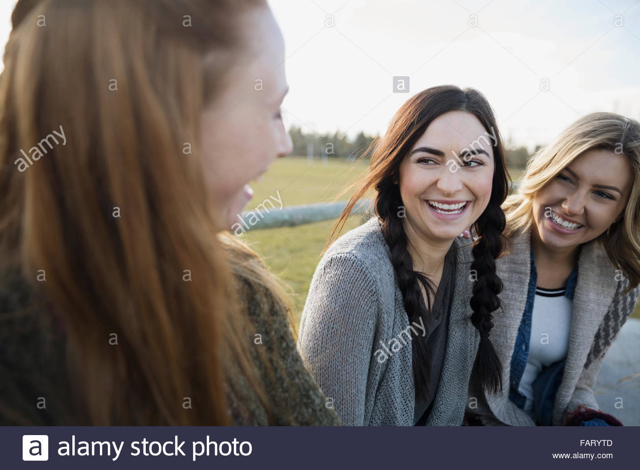 Friends laughing in park Stock Photo - Alamy