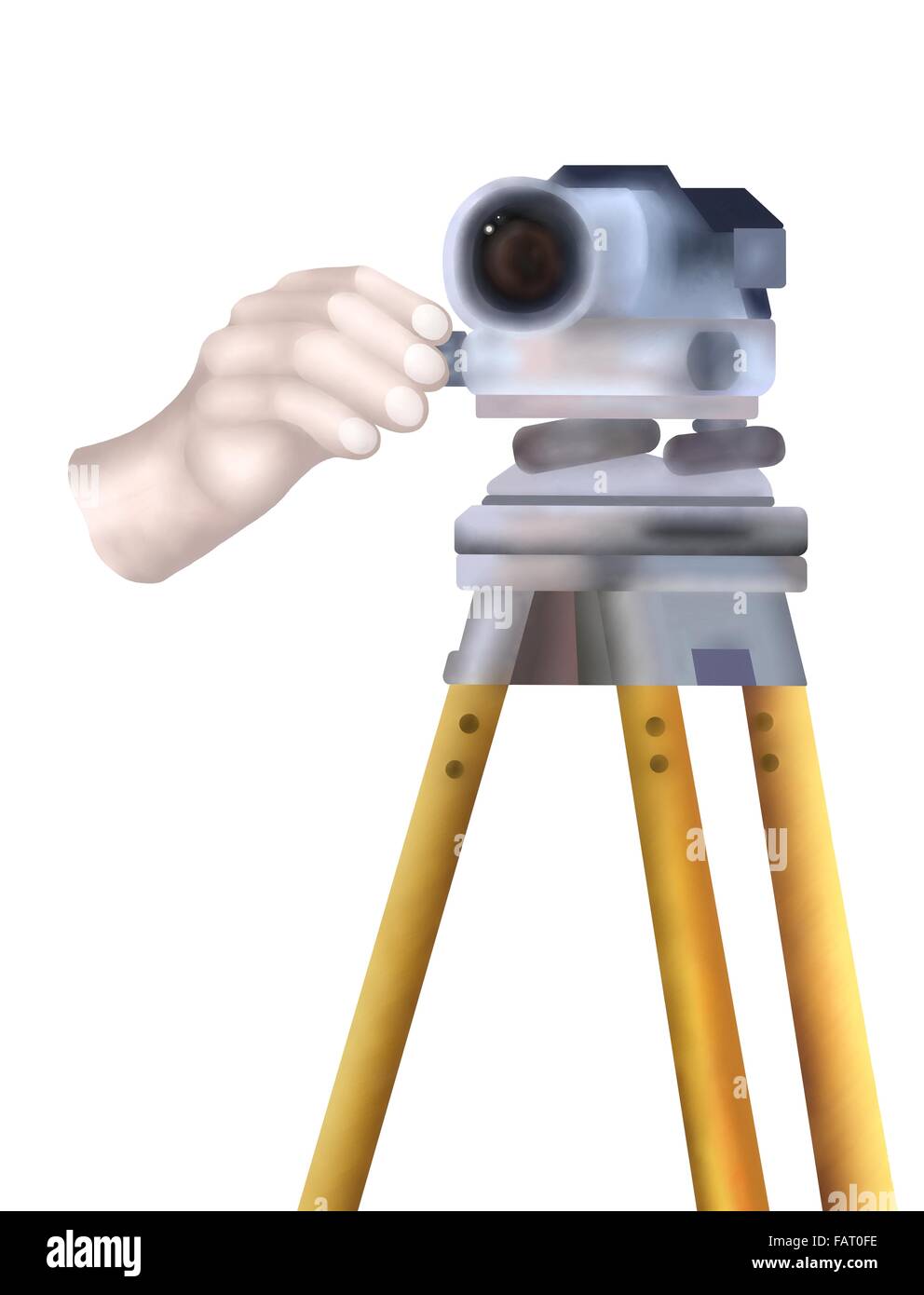 Measuring Instrument , Hand Drawing of Surveyor Working with Optical Level or Digital Level at A Construction Site Stock Photo