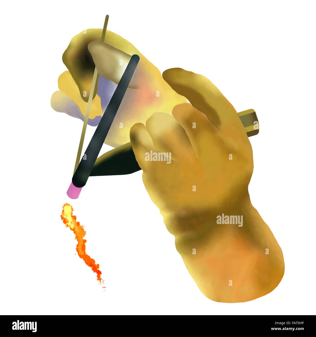 Hand Drawing of Welder Using Welding Tools with Protective Glove ...