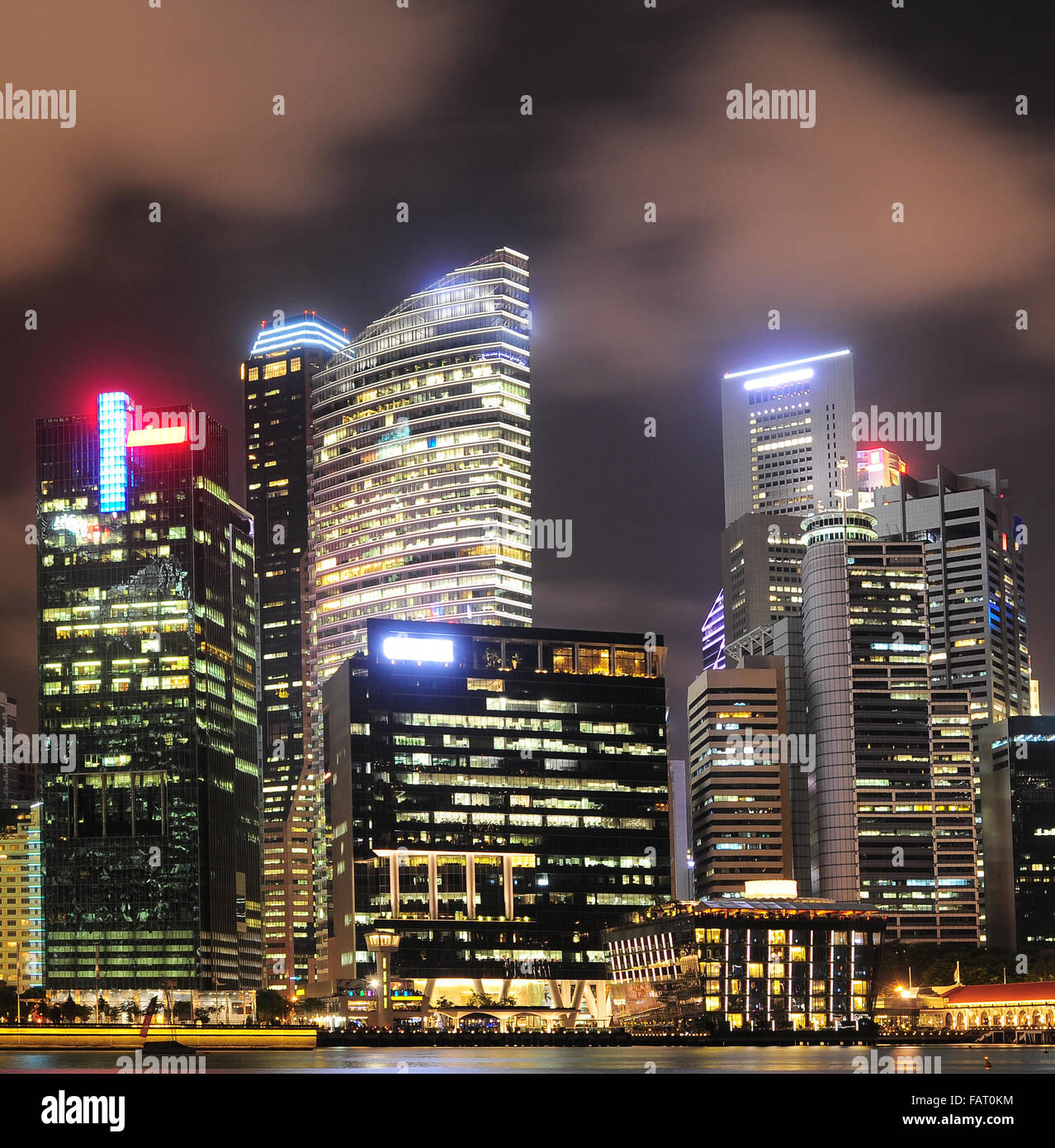 Architecture of modern Singapore Downtown. Night view Stock Photo