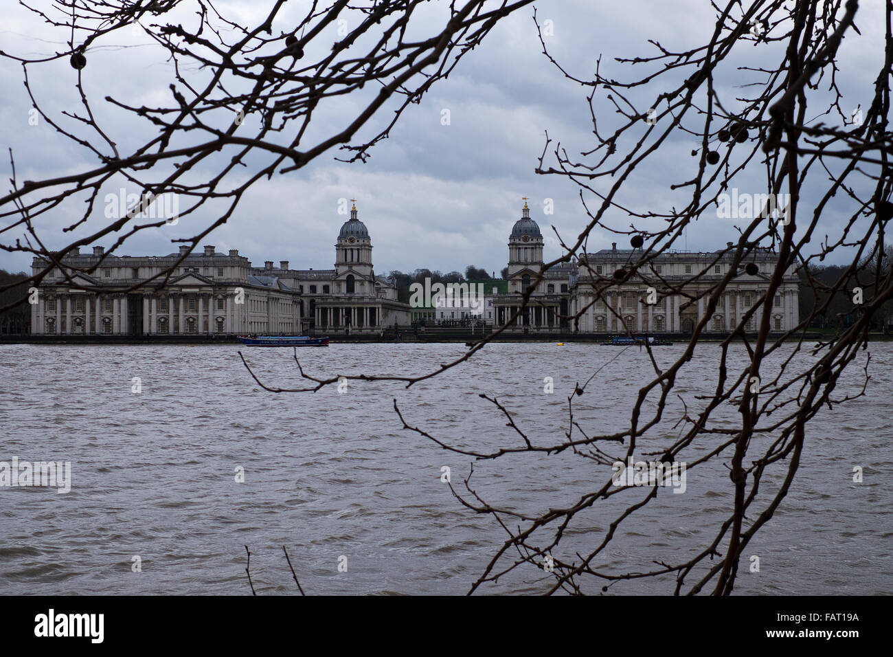 Greenwich Royal Navy College in winter from Island Gardens Stock Photo