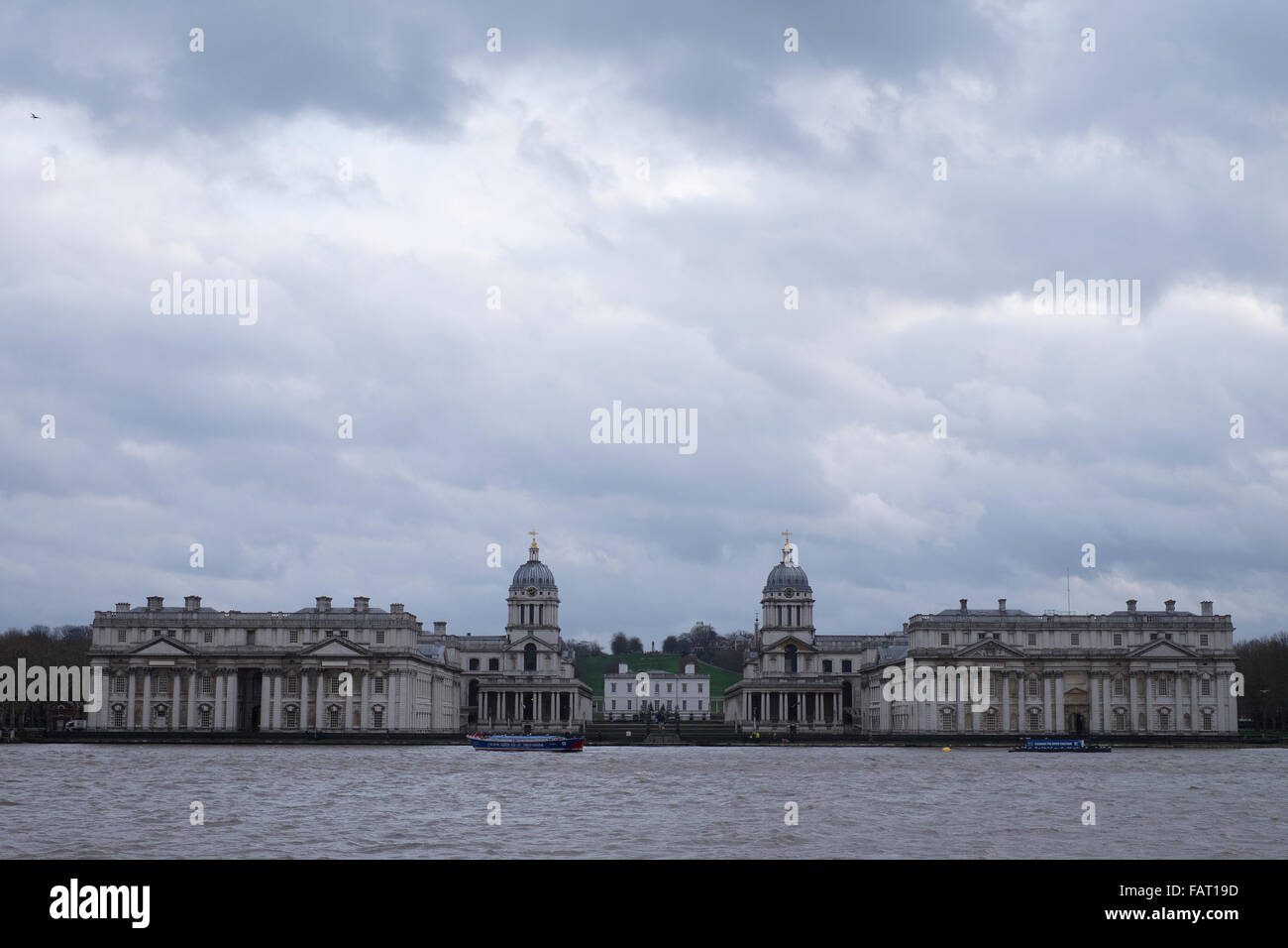 Greenwich Royal Navy College in winter from Island Gardens Stock Photo