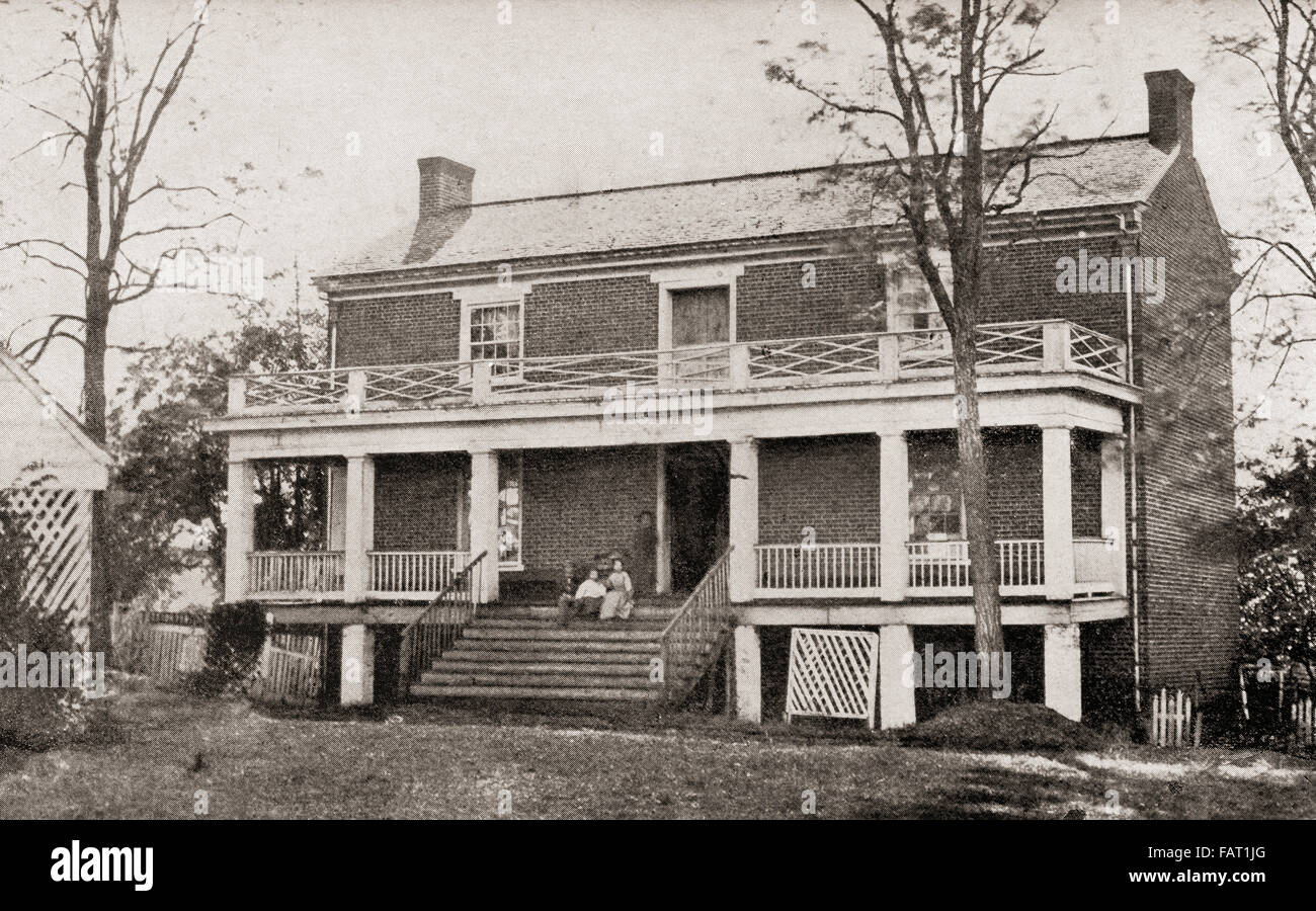 The McLean house in the village of Appomattox Court House, Virginia, the location of the surrender of the Confederate army of Robert E. Lee to General Ulysses S. Grant on April 9, 1865, at the end of the American Civil War. Stock Photo