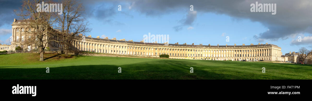 View of the Royal Crescent Bath England with parkland Stock Photo