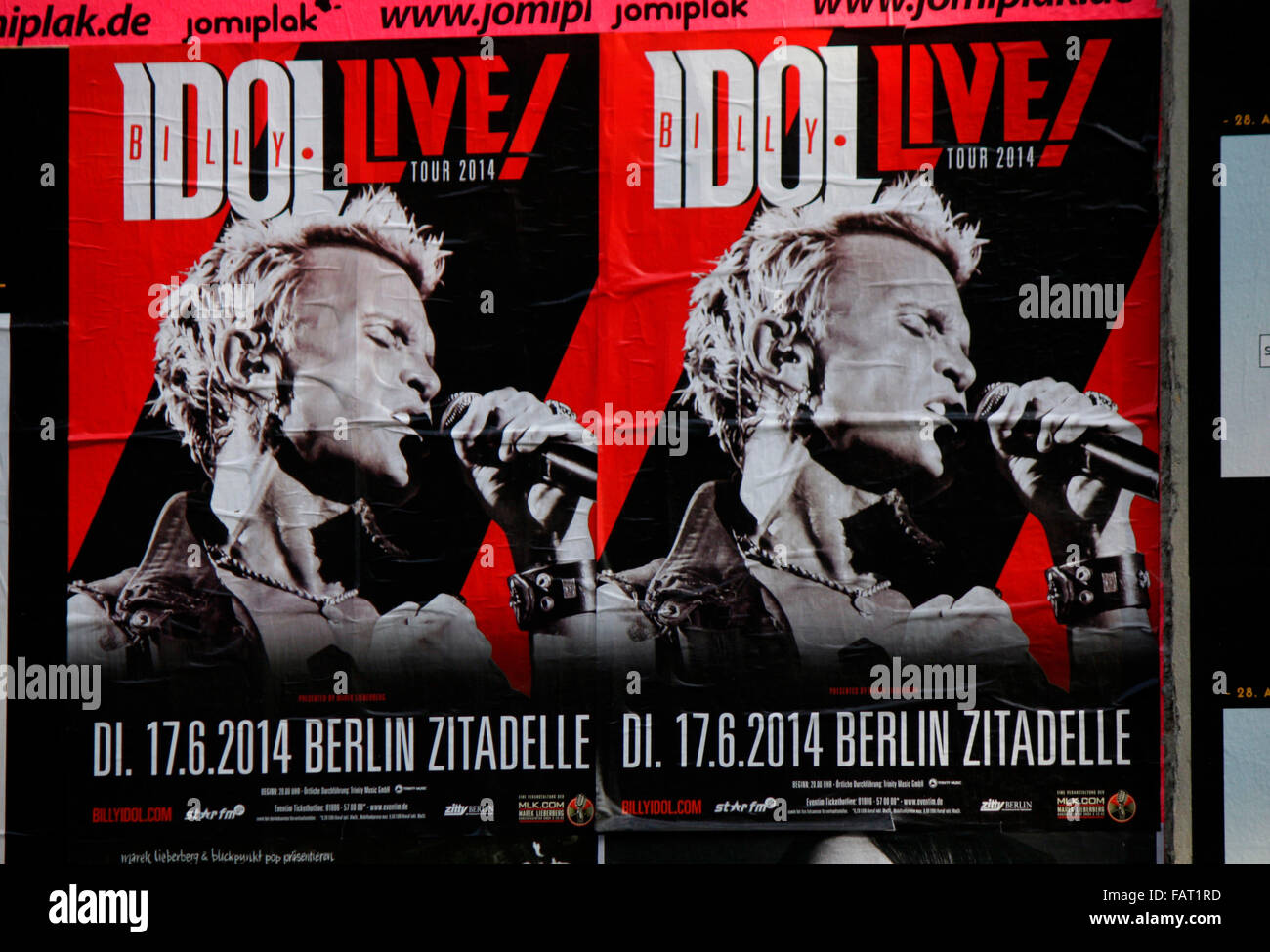 Ankeundigung fuer ein Konzert von Billy Idol, Berlin. Stock Photo