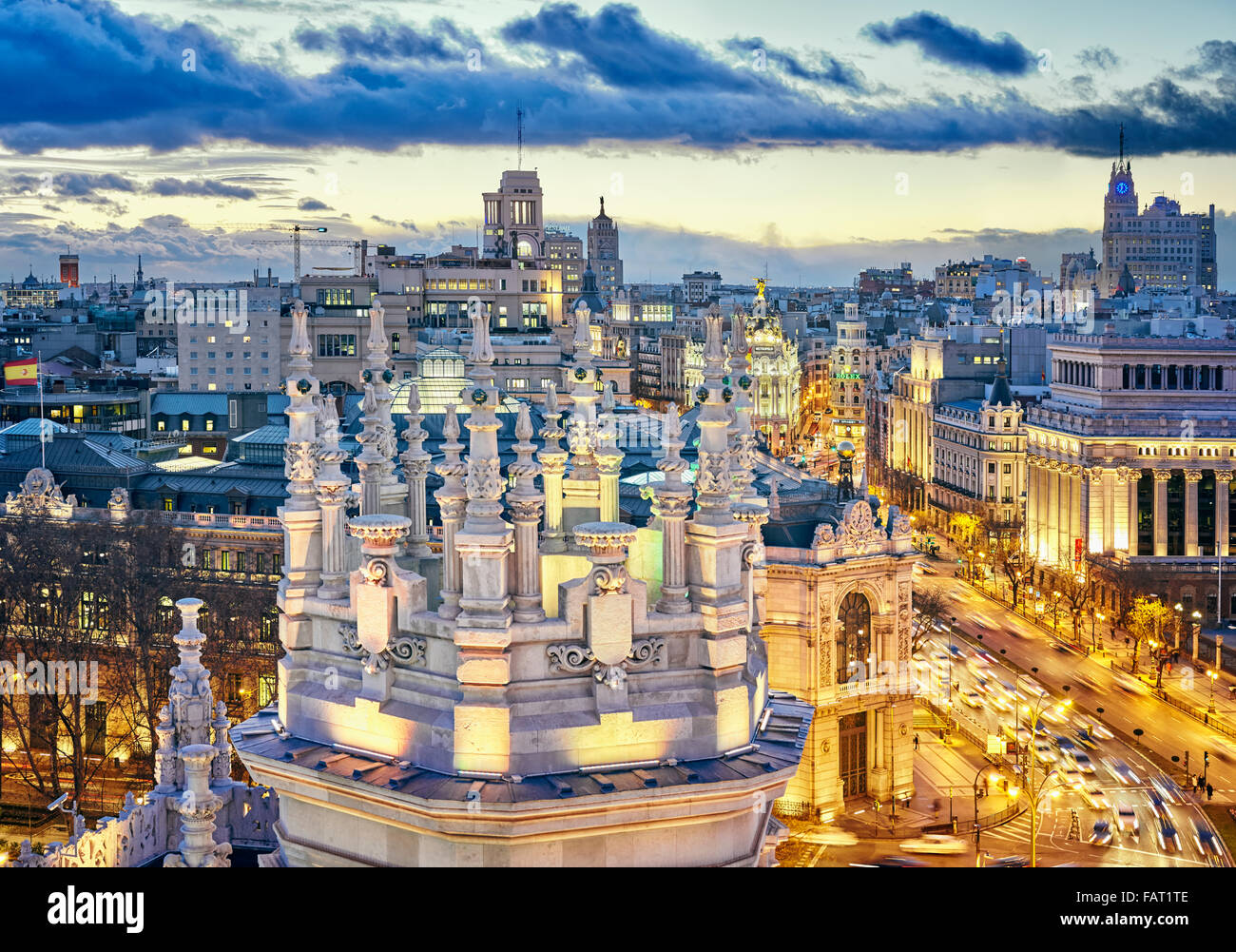 Madrid skyline from the Cibeles Palace rooftop. Madrid, Spain. Stock Photo