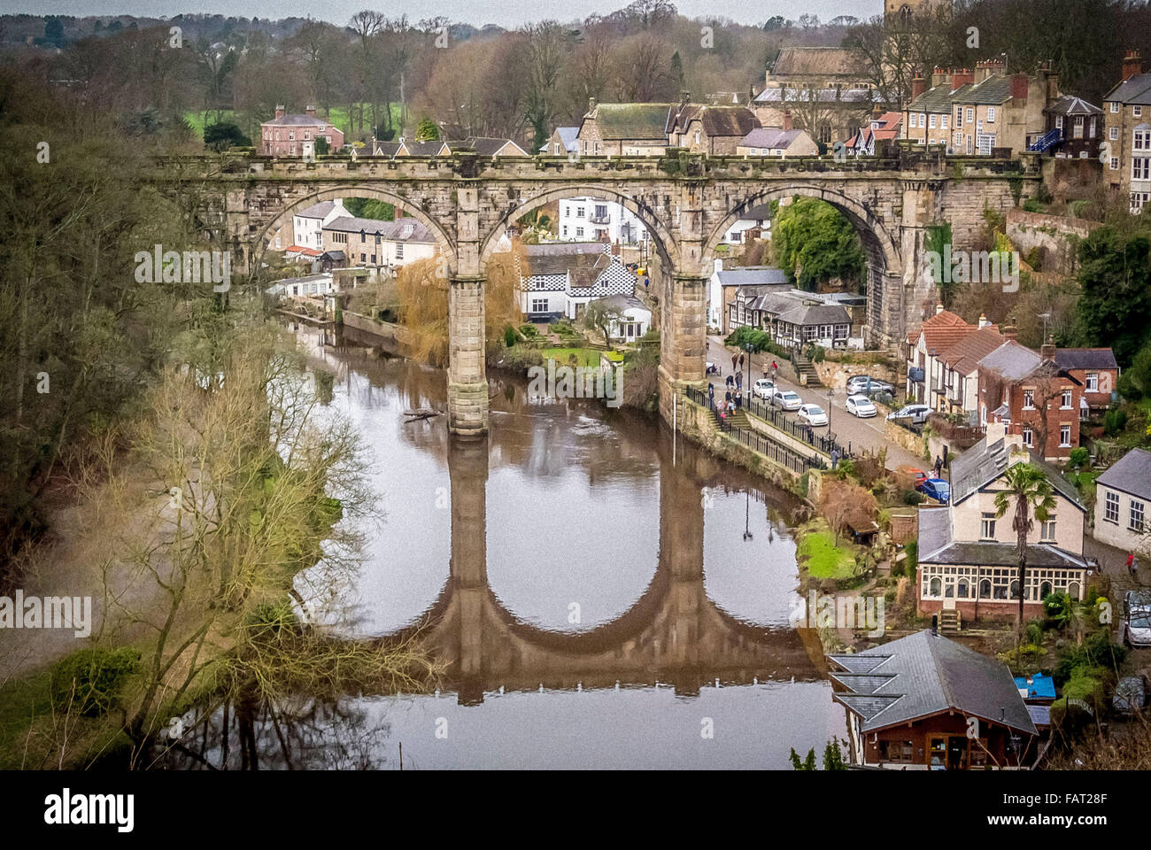 Stone viaduct over the River Nidd in Knaresborough, North Yorkshire. Built to carry a branch of the Leeds & Thirsk Railway (Leed Stock Photo