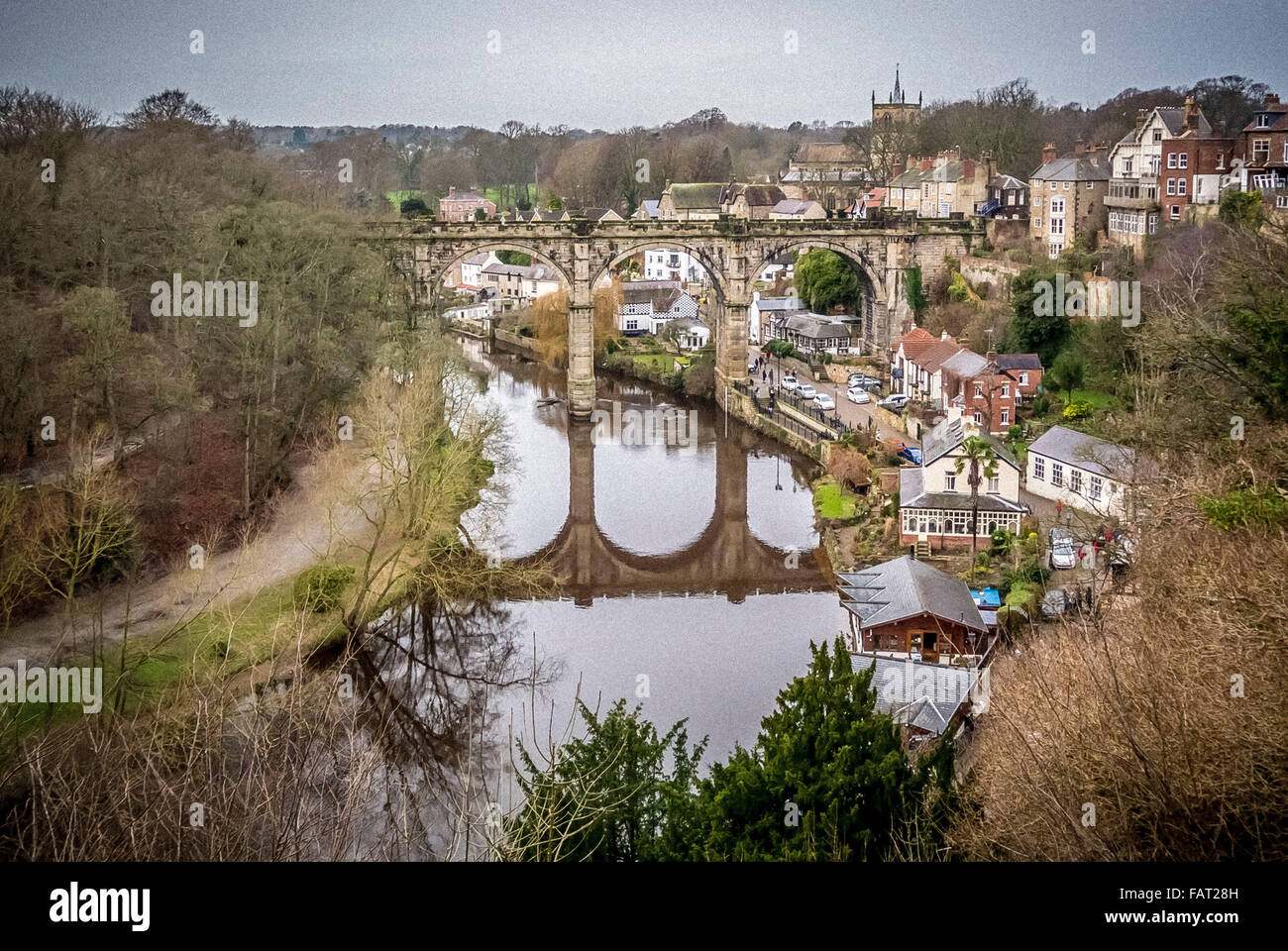 Stone viaduct over the River Nidd in Knaresborough, North Yorkshire. Stock Photo