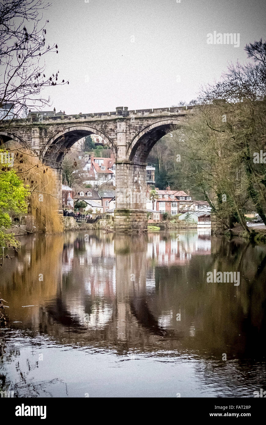 Stone viaduct over the River Nidd in Knaresborough, North Yorkshire. Built to carry a branch of the Leeds & Thirsk Railway (Leed Stock Photo