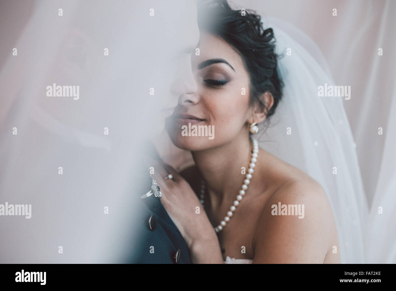 Bride and groom in a hotel room Stock Photo Alamy