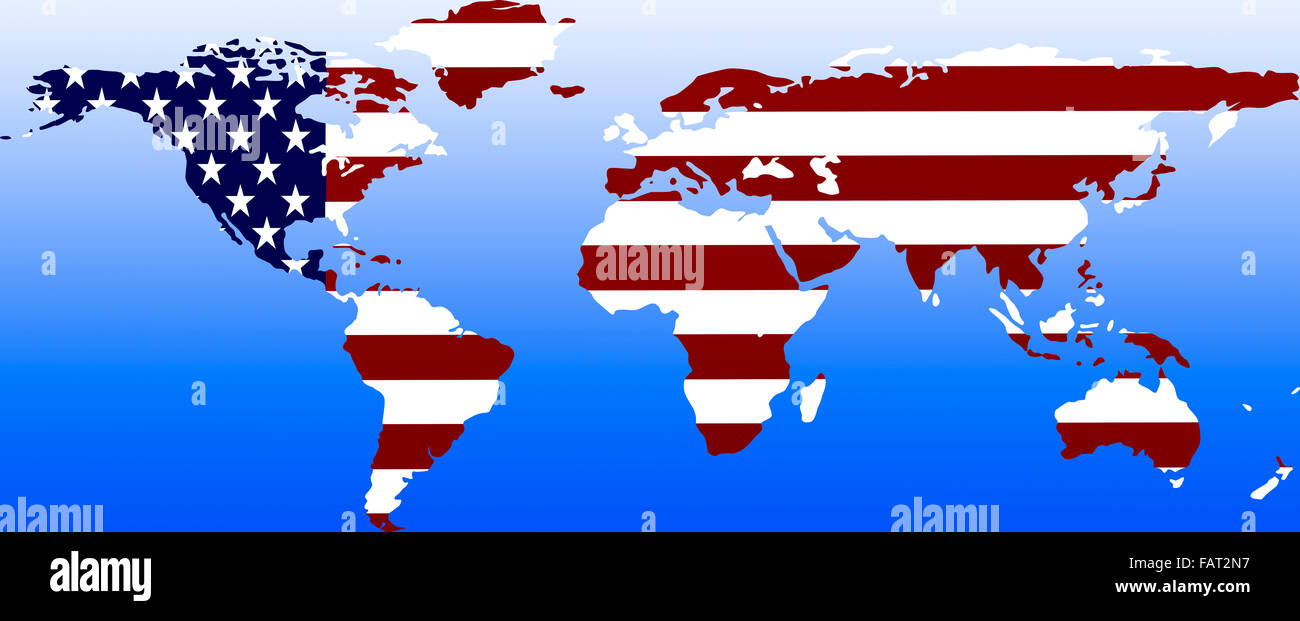 Symbolbild: Supermacht USA: Laenderumriss mit Flagge/ symbolic image: superpower USA: outline and flag. Stock Photo