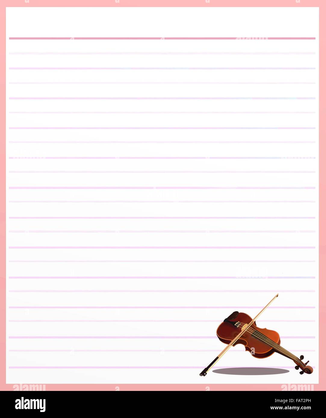 Volin Paper Hand Drawing of A Beautiful Violin on A Blank Pink Lined Paper ...