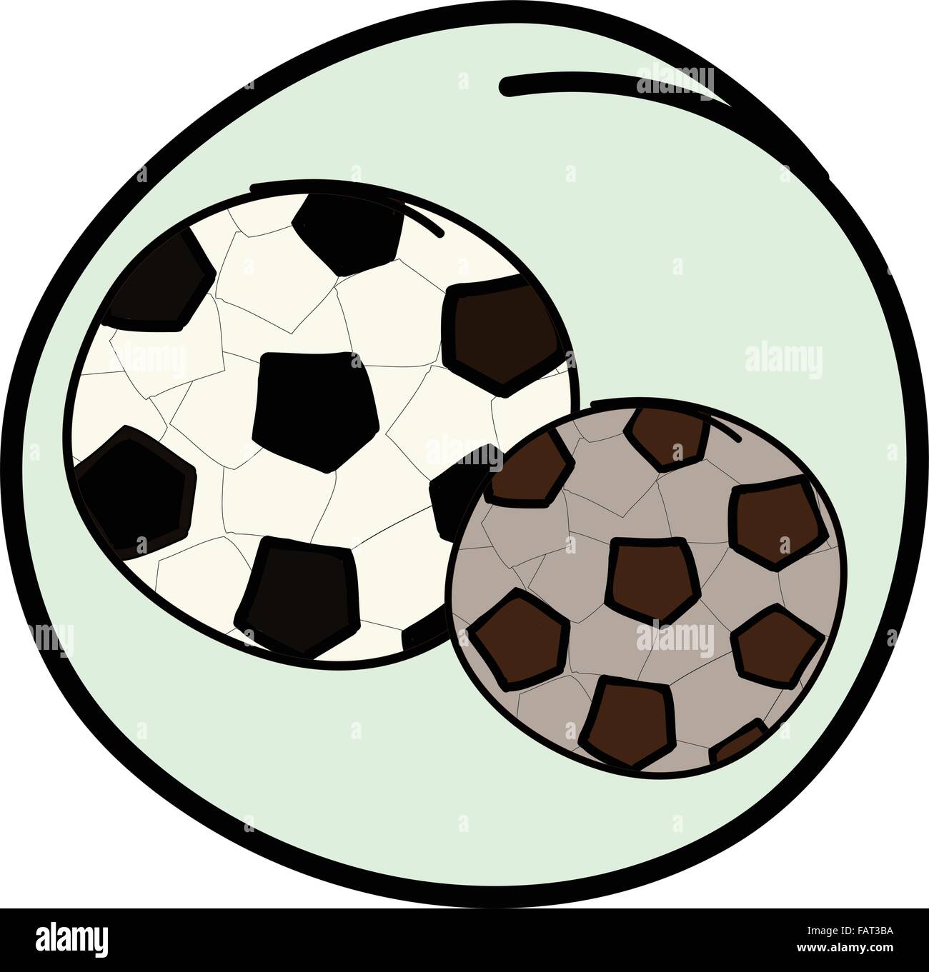 Sports Equipment, A Cartoon Illustration of Soccer Balls in Light Green Circle Frame Stock Vector