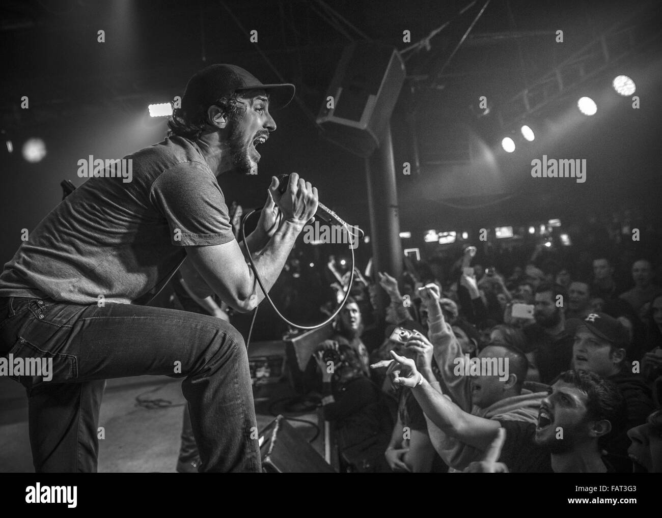 Vocalist Jesse Hasek performs with the American rock band 10 Years. Stock Photo