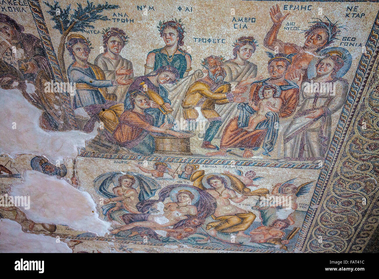Cyprus, Kato Pafos, Pafos archaeological site. Roman floor mosaics, UNESCO World Heritage Site Stock Photo