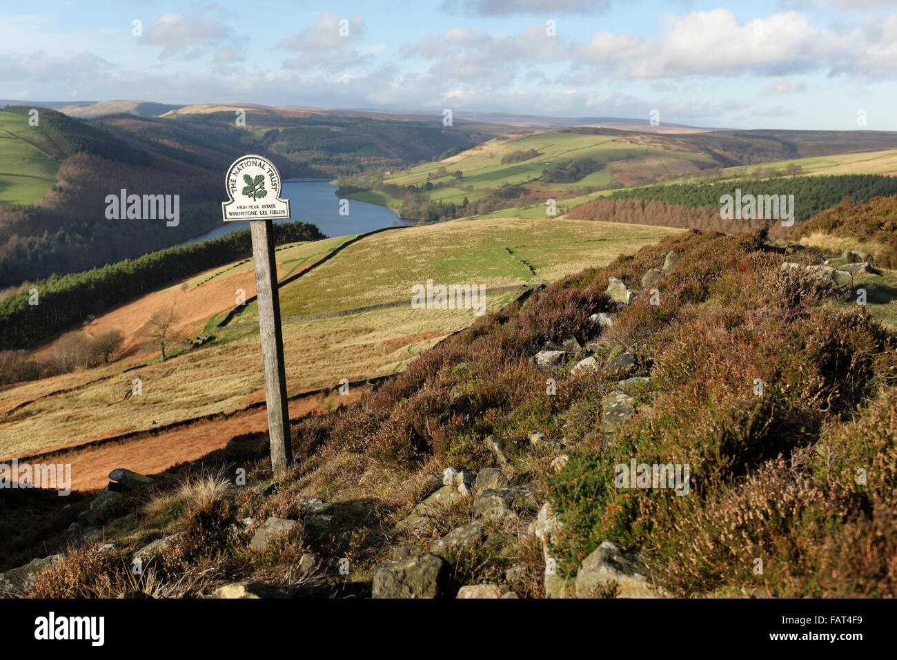National Trust sign, High Peak Estate, Whinstone Lee Fields, Peak District National Park, Derbyshire, England, UK Stock Photo