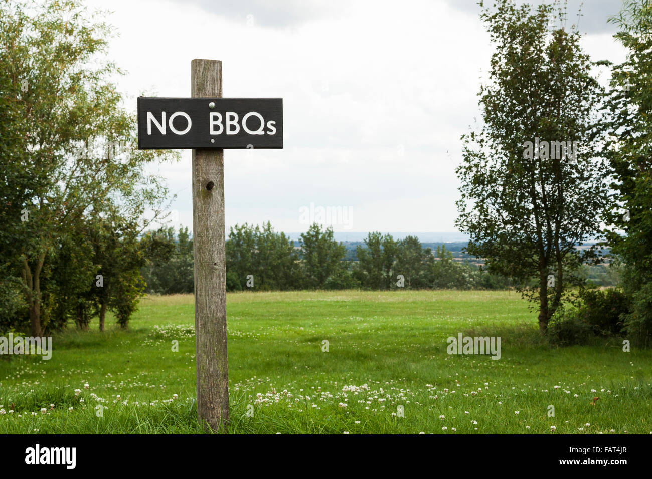 Thorndon Country Park sign "no BBQ". Essex, UK Stock Photo Alamy
