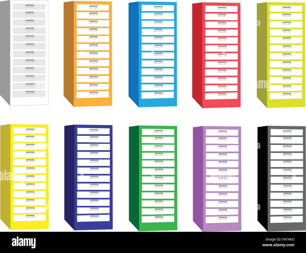 Illustration Collection of Colorsful File Cabinets for Backups and Storing of Data Stock Vector