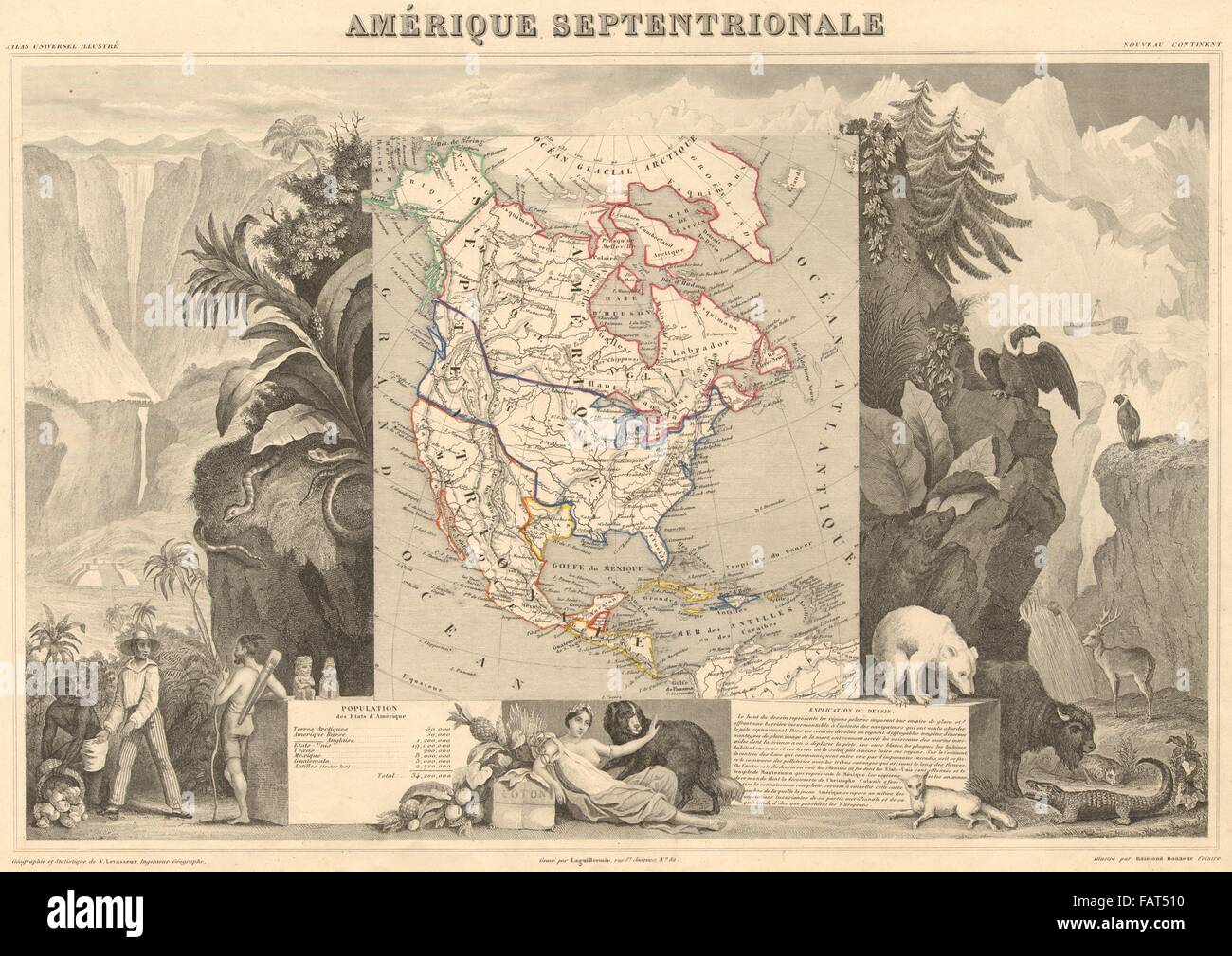 AMÉRIQUE SEPTENTIONALE. North America. Shows Texas Republic.LEVASSEUR, 1852 map Stock Photo
