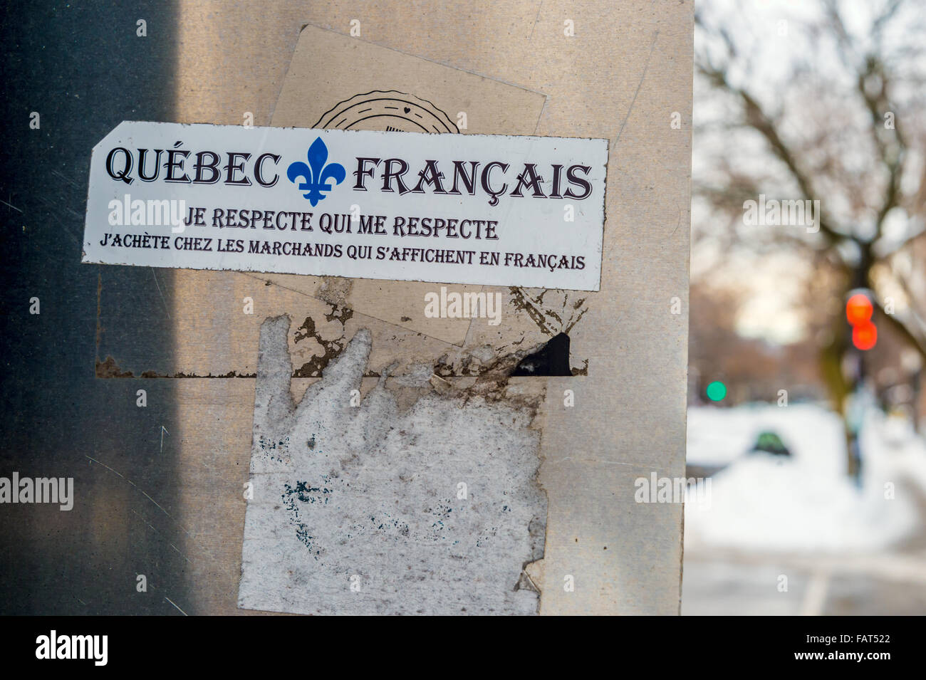 Sticker promoting the French language in Québec Province Stock Photo