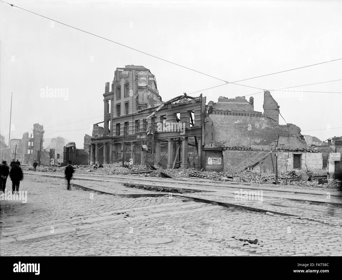 Market Street, Showing Earthquake Upheaval, San Francisco, California, USA, circa 1906 Stock Photo
