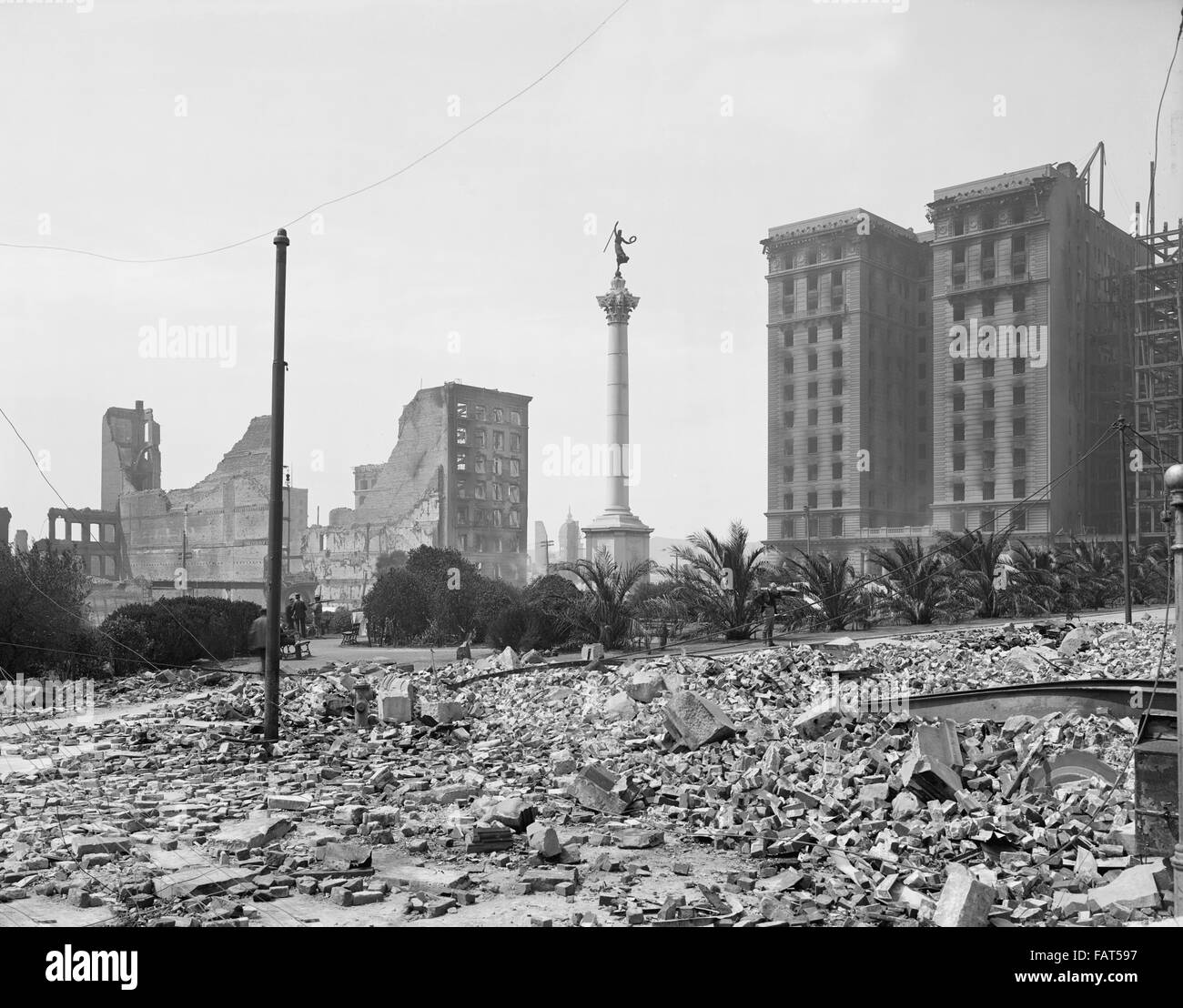 Union Square and St. Francis Hotel after Earthquake, San Francisco, California, USA, circa 1906 Stock Photo