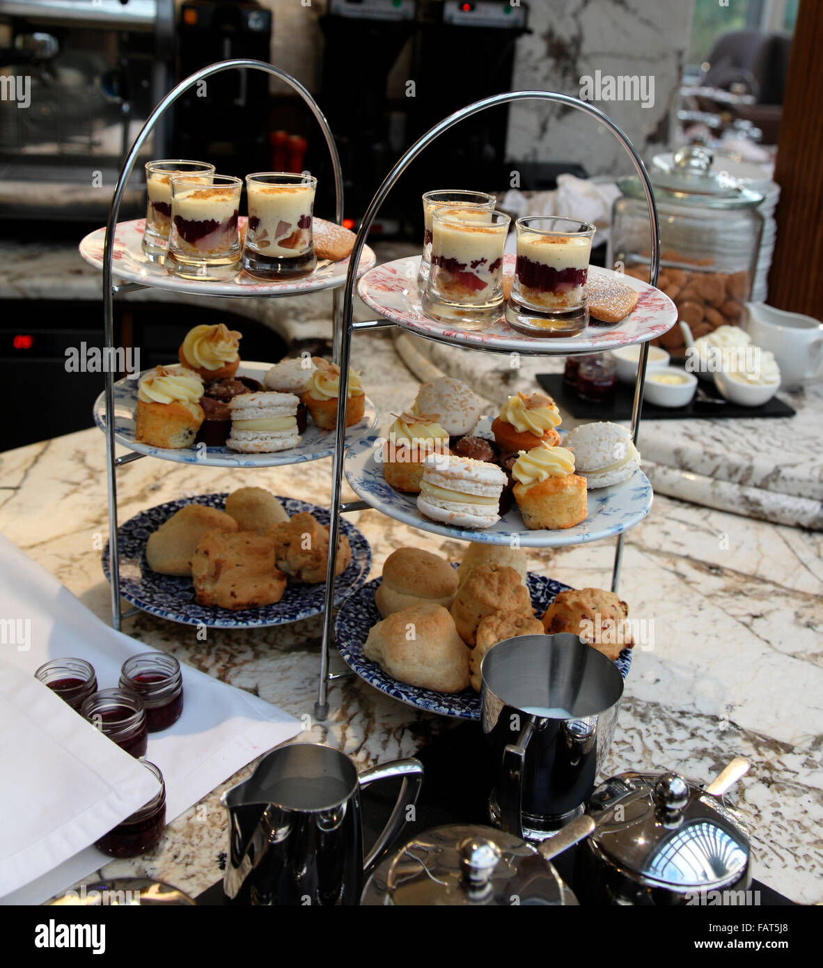 Selection of teatime cakes, scones and desserts at Galgorm Resort & Spa Stock Photo