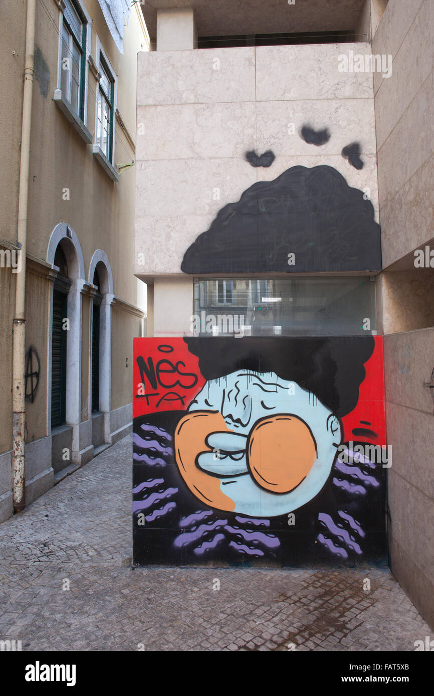 Street art graffiti in Lisbon, Portugal Stock Photo